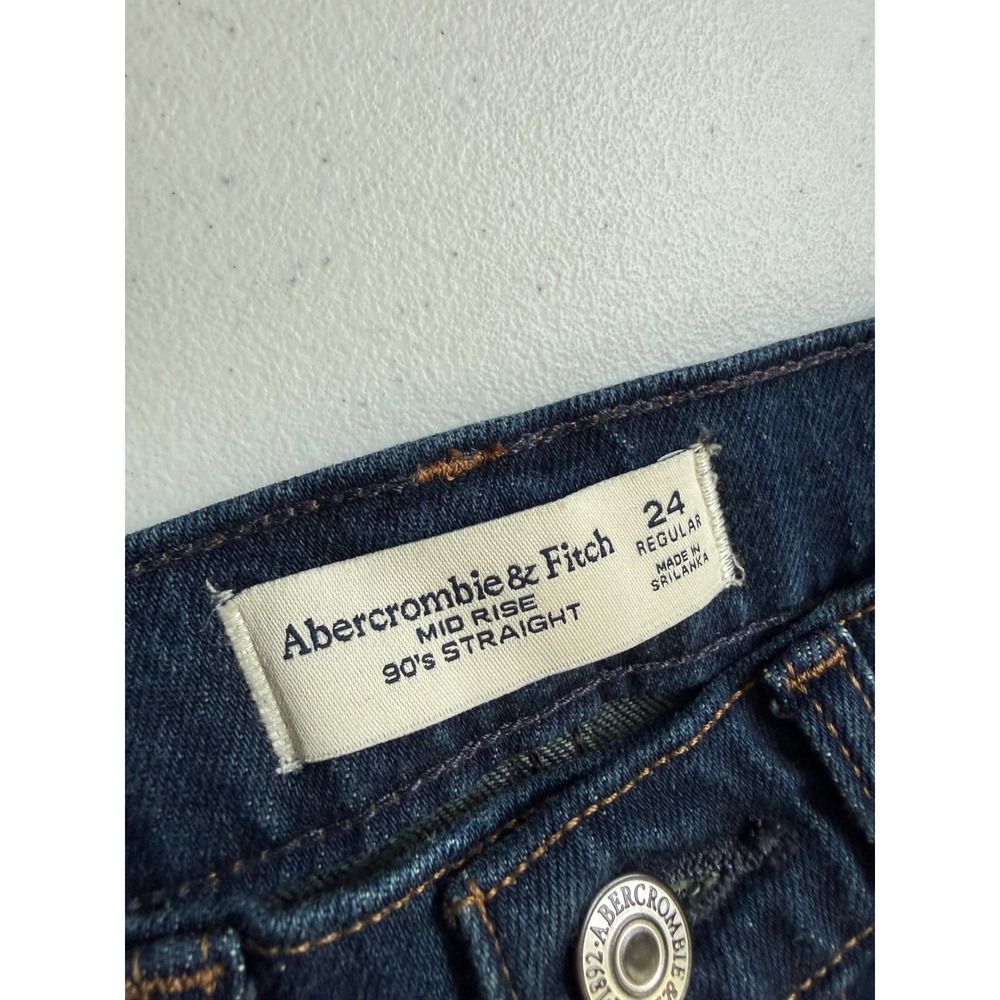 Abercrombie & Fitch Mid Rise 90s Straight Jeans Dark Wash Size 24 Regular - Picture 3 of 8